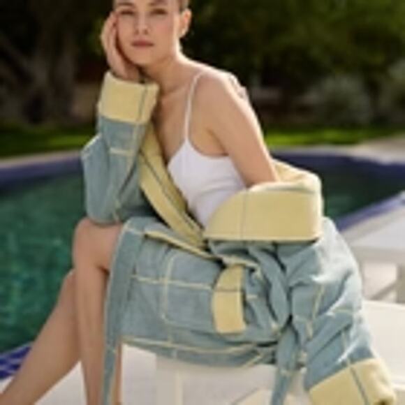 Cozy Earth Windowpane Resort Robe in Blue Lagoon, Loungewear Womens Sz XL - Picture 1 of 12